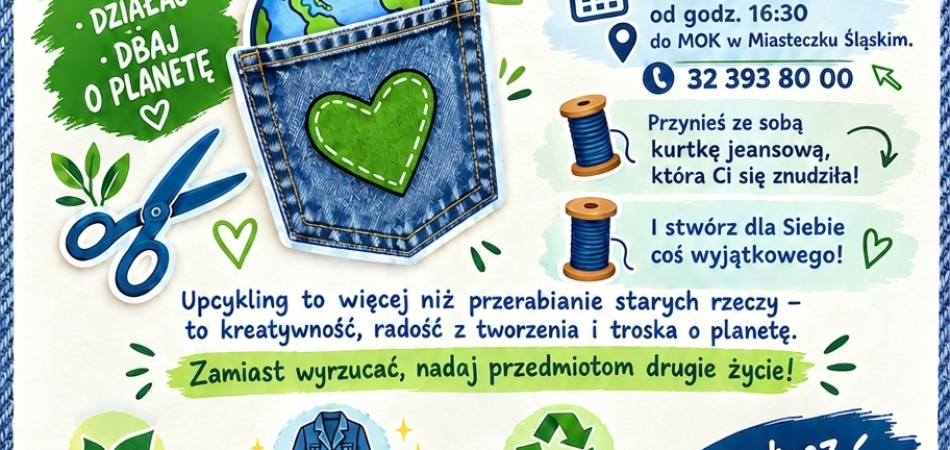 grafika dla wpisu: Eko design i upcycling – kreatywne warsztaty w Miasteczku Śląskim